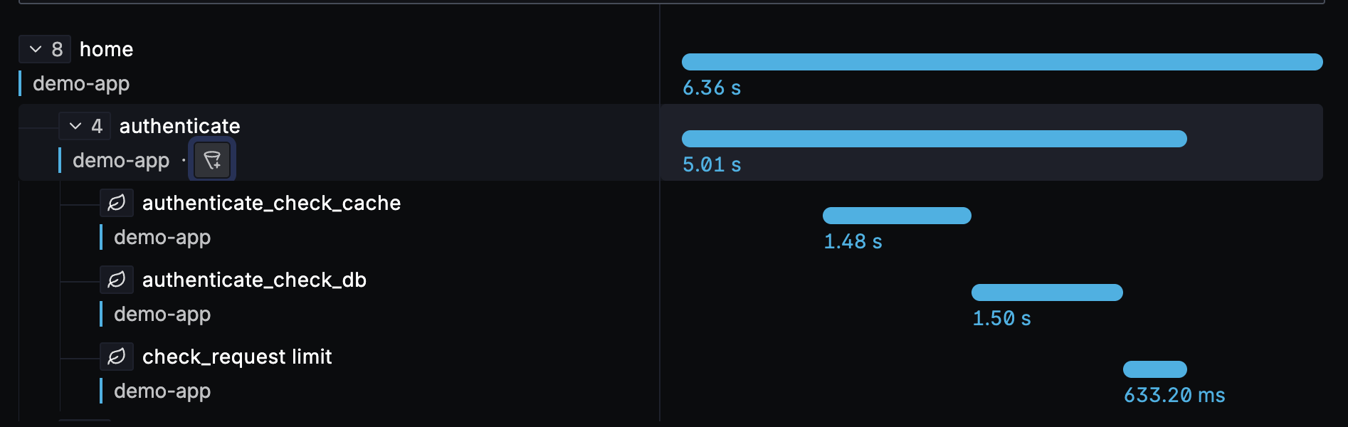 Click funnel icon on trace explorer